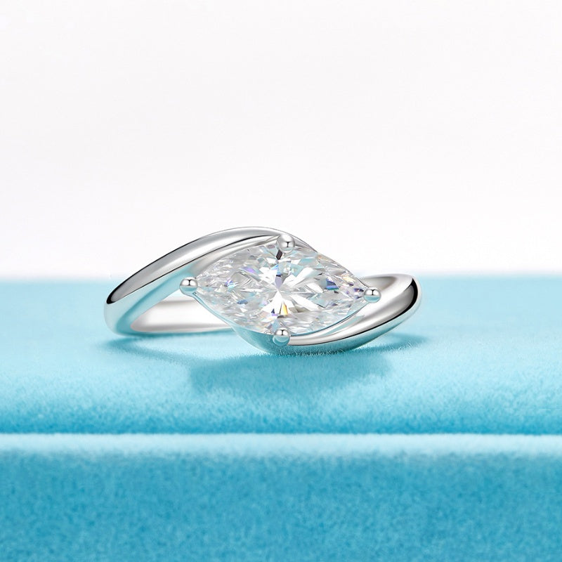 Jzora handmade 2ct marquise cut moissanite chic & elegant sterling silver solitaire ring