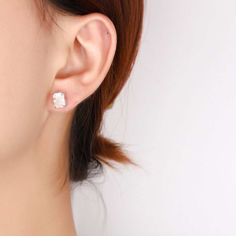 Jzora Vintage 1ct Moissanite Radiant cut Sterling Silver Stud Earrings