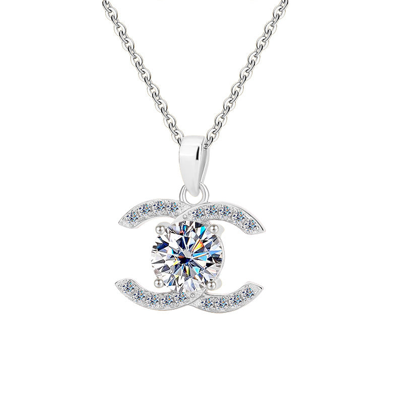 Jzora handmade 2ct moissanite chic crystal pendant sterling silver necklace