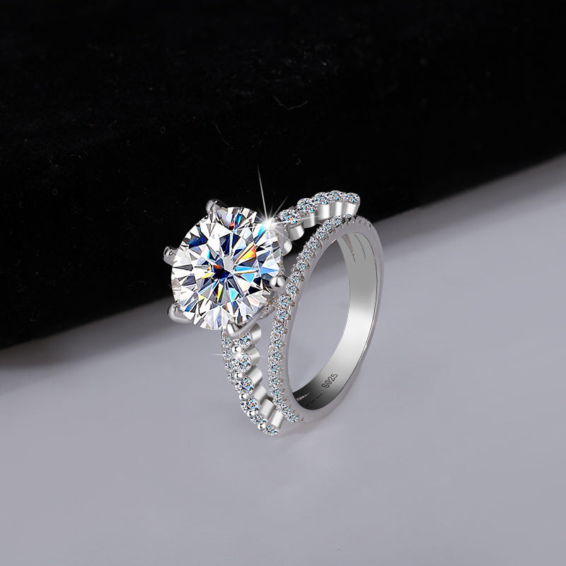 Jzora handmade 5ct round cut moissanite triple-band sterling silver ring