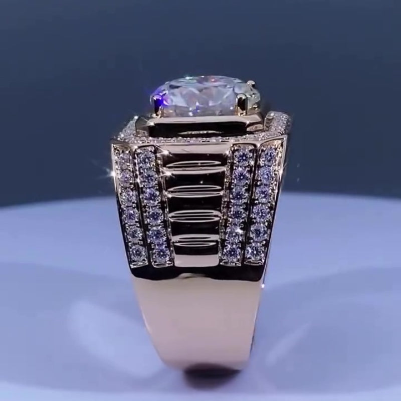 Jzora handmade 5ct round cut pavé setting dazzling men's ring