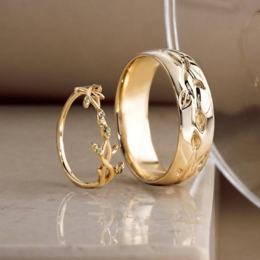 Jzora classic vine and gemstone wedding ring anniversary couple rings