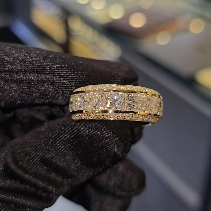 Jzora handmade gold-color princess cut brilliant sterling silver men's ring