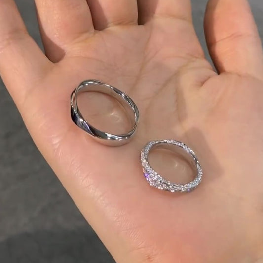 Jzora handmade elegant twist & pavé-set sterling silver couple rings set