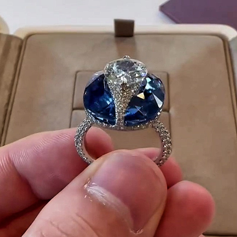 Jzora handmade bold & chic cushion sapphire blue statement ring