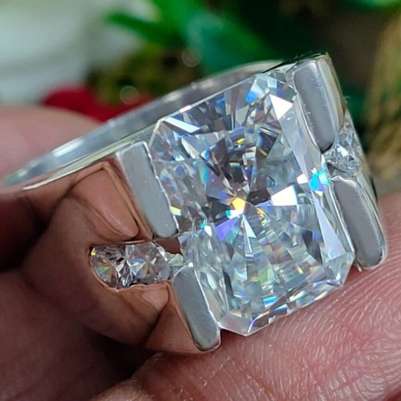 Jzora handmade radiant cut high-shine finish wide band men's ring