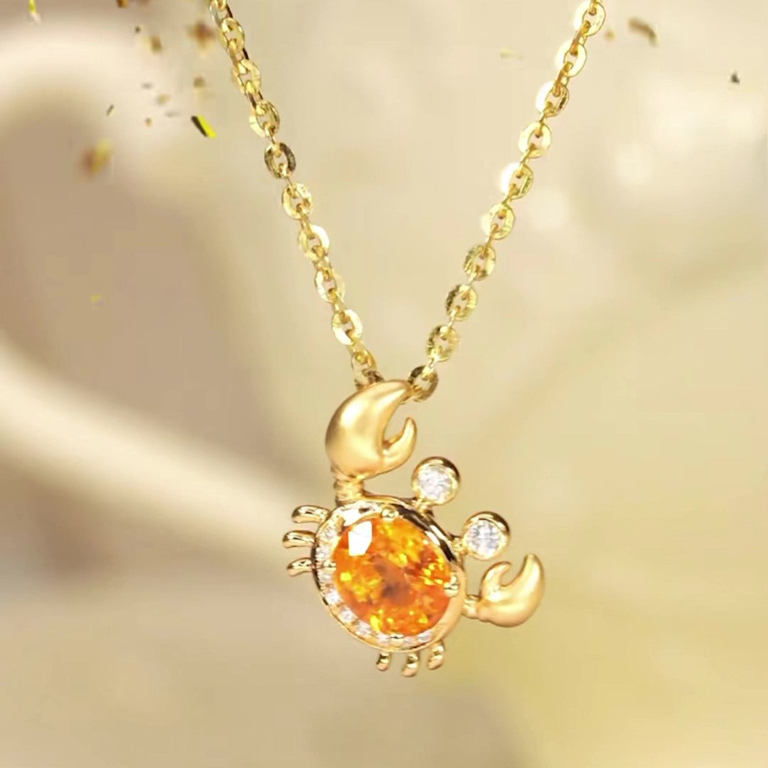 Jzora handmade crab 1.5ct oval cut sterling silver necklace