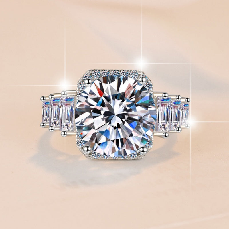 Jzora handmade 5ct brilliant round cut halo moissanite sterling silver ring