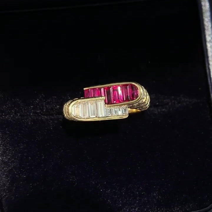 Jzora handmade vintage-style Ruby CZ luxury sterling silver ring