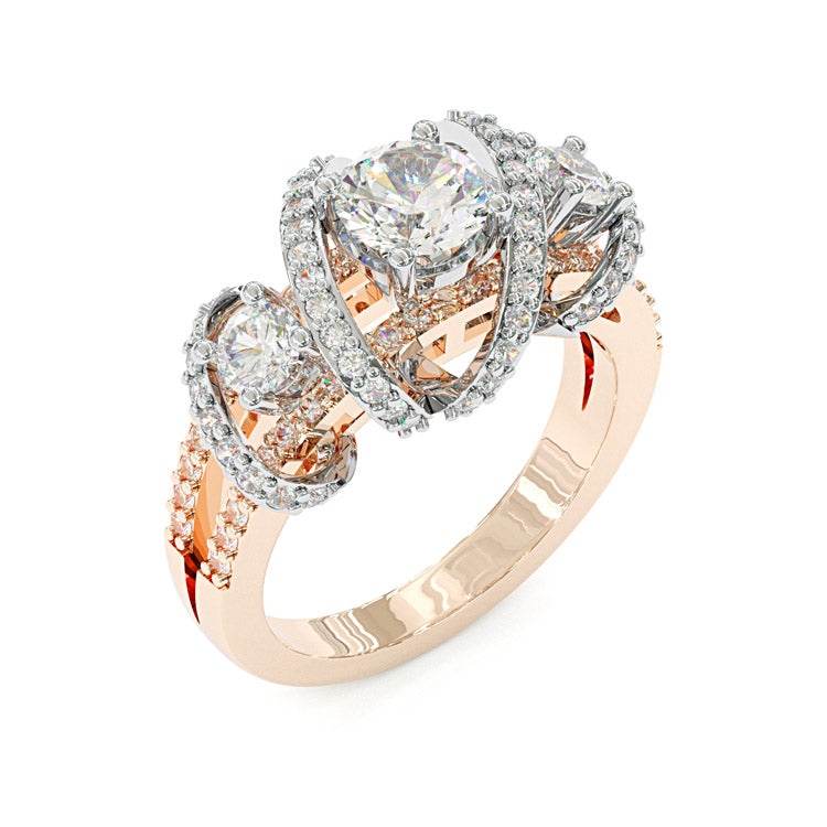 Jzora handmade round cut triple-stone crisscross pavé halo sterling silver ring