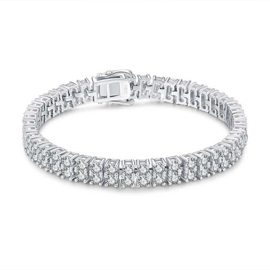 Jzora round cut double row diamond sterling silver tennis bracelet