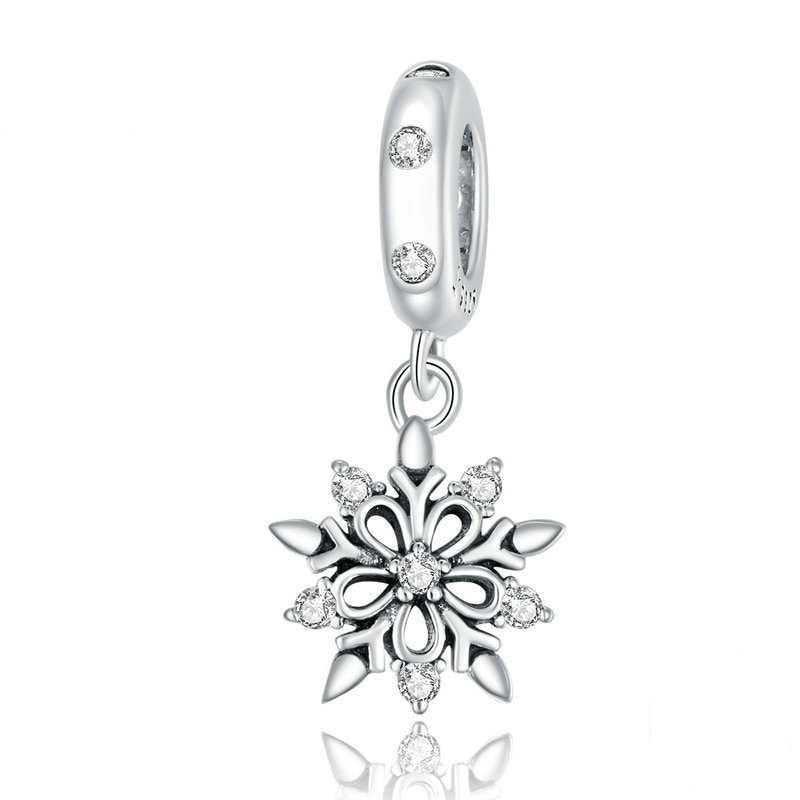 Jzora Handmade Christmas Crystal Snowflake Sterling Silver Charms