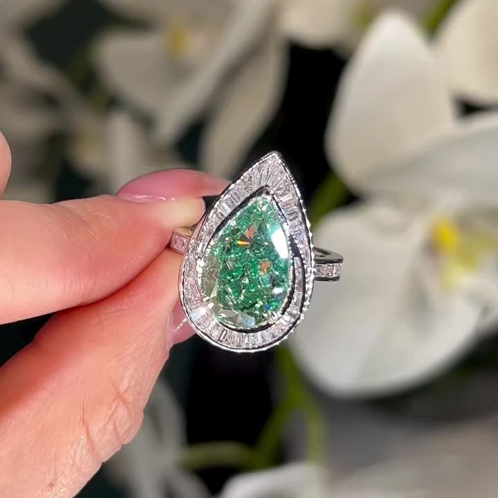 Jzora handmade 5ct green pear cut stunning sterling silver ring