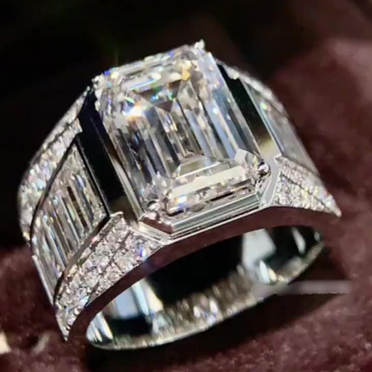 Jzora handmade luxury & bold emerald cut masterpiece men's bling ring