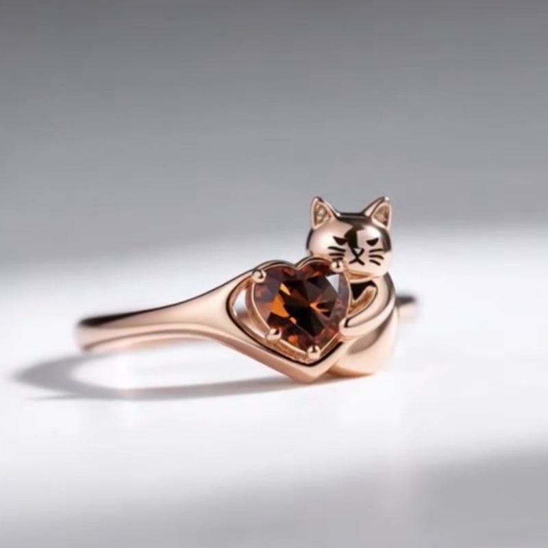 Jzora handmade rose gold tone cute little kitty heart shape sterling silver ring