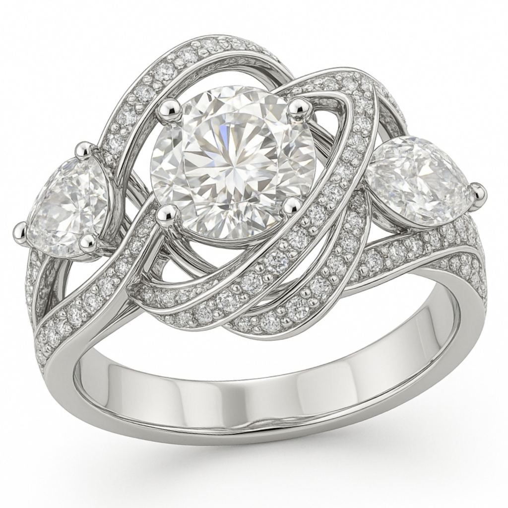 Jzora handmade triple stone infinity swirl sterling silver ring