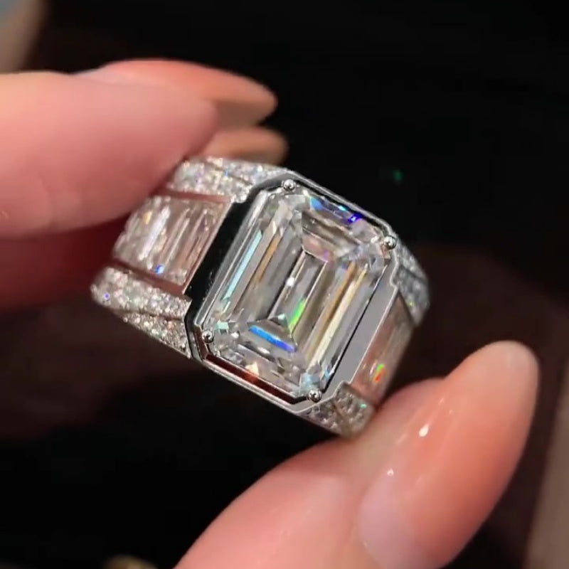 Jzora handmade luxury & bold emerald cut masterpiece men's bling ring