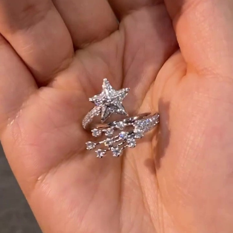 Jzora handmade sparkling starry meteor shower wish sterling silver moissanite ring
