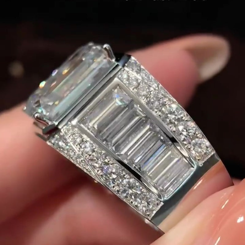 Jzora handmade luxury & bold emerald cut masterpiece men's bling ring