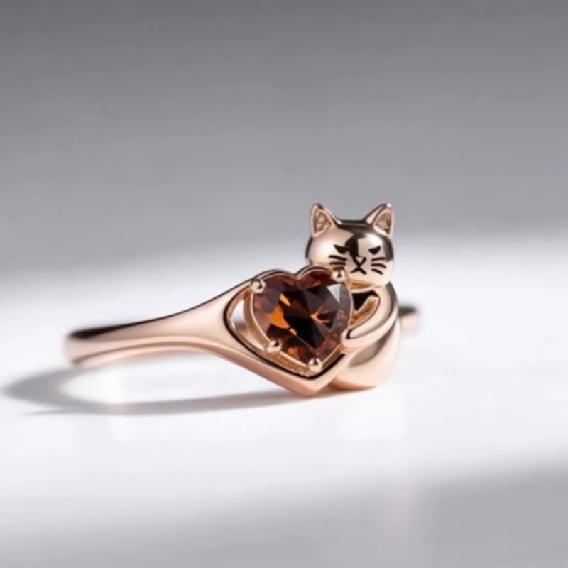 Jzora handmade rose gold tone cute little kitty heart shape sterling silver ring