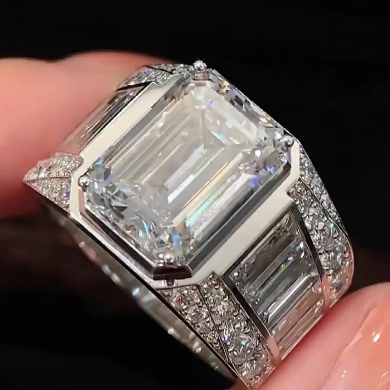 Jzora handmade luxury & bold emerald cut masterpiece men's bling ring