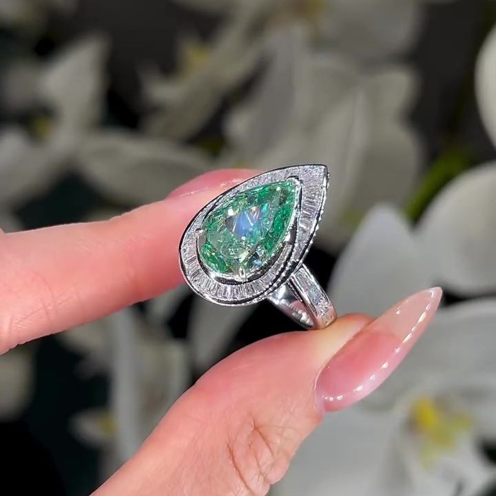 Jzora handmade 5ct green pear cut stunning sterling silver ring
