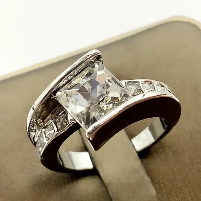 Jzora handmade princess cut modern architectural style sterling silver ring