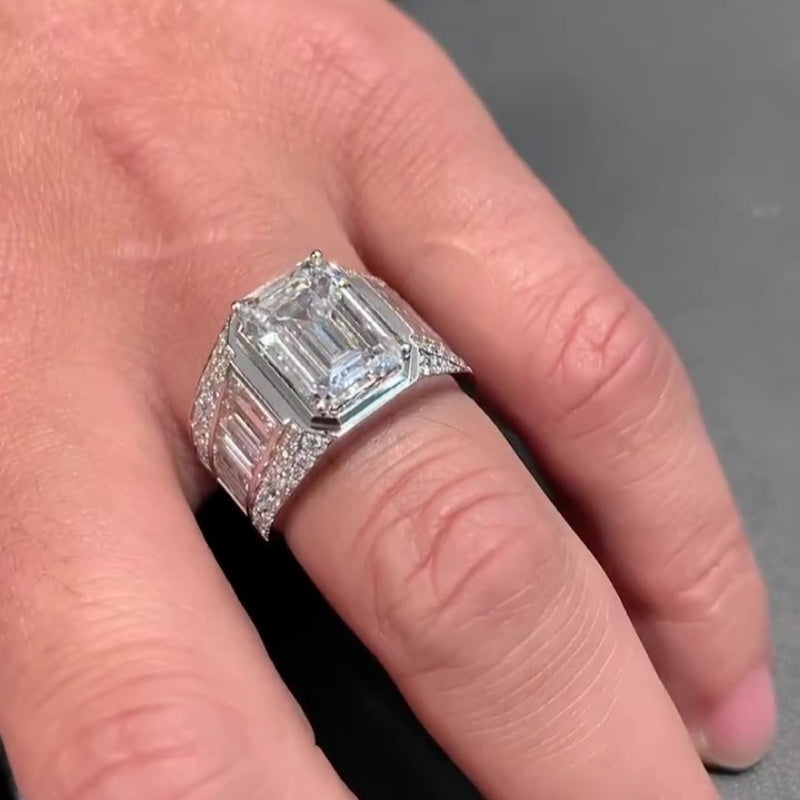 Jzora handmade luxury & bold emerald cut masterpiece men's bling ring