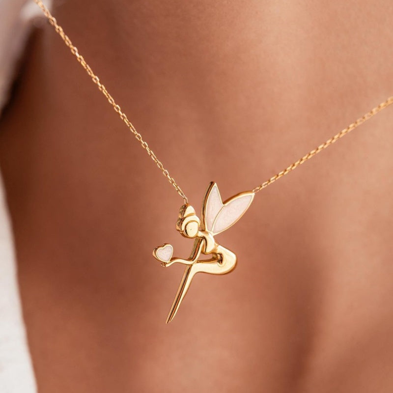 Jzora handmade gold enameled angel sterling silver necklace