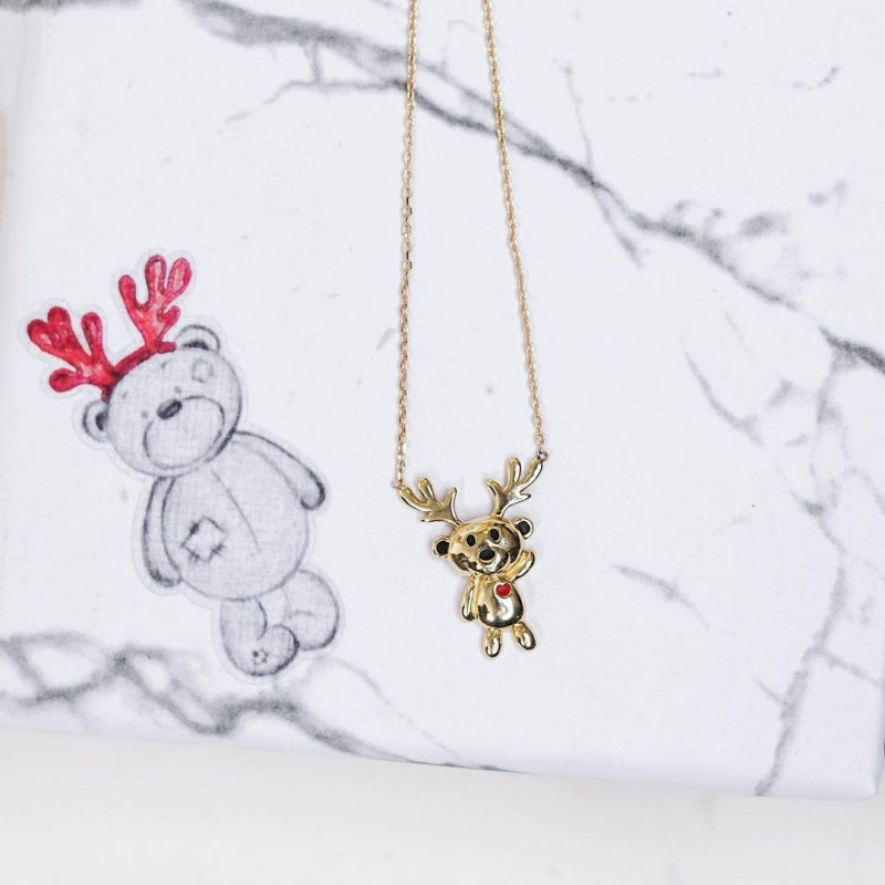 Jzora handmade cute bear antler fashion sterling silver necklace