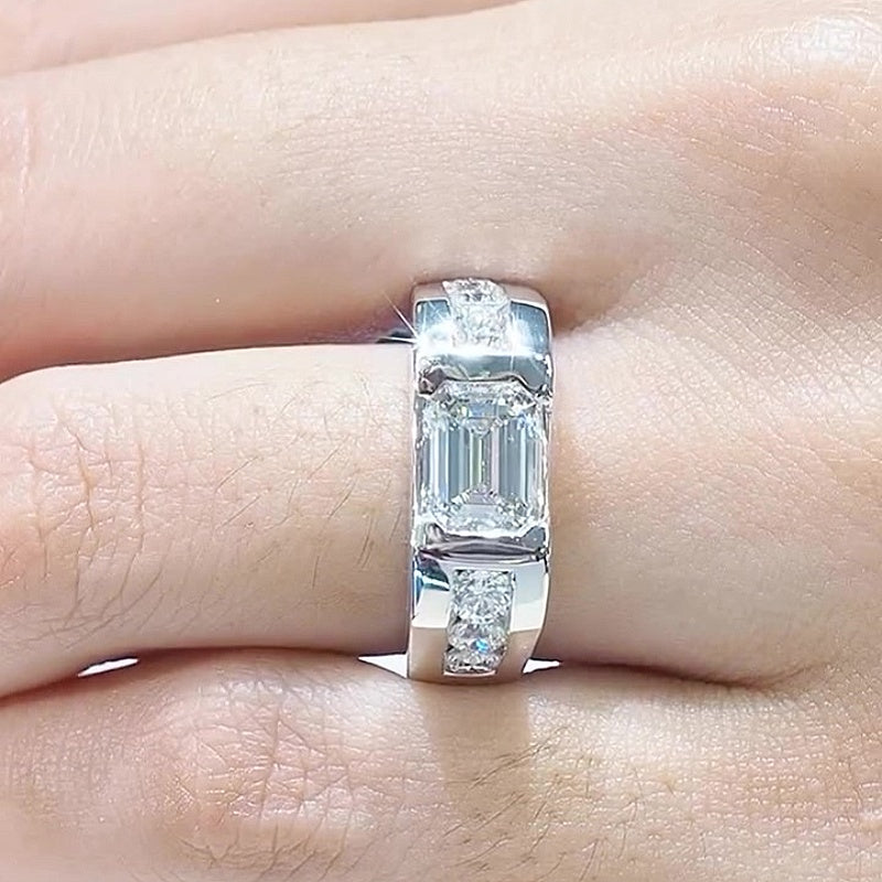Jzora Handmade Emerald Cut Bold Contemporary Moissanite Ring