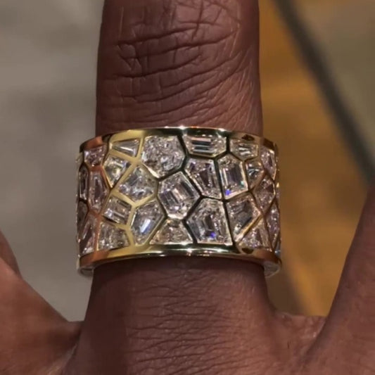 Jzora handmade unconventional random irregular polygon broken mirror men's ring