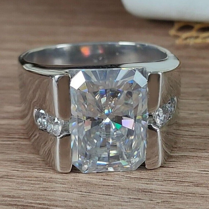Jzora handmade radiant cut high-shine finish wide band men's ring