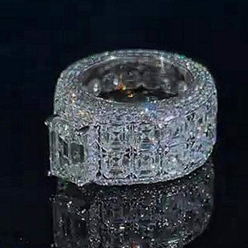 Jzora handmade 7ct bold royal iced-out emerald cut men's band ring