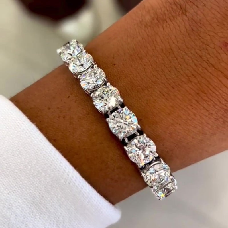 Jzora handmade 30ct round cut multi stone brilliant tennis sterling silver bracelet