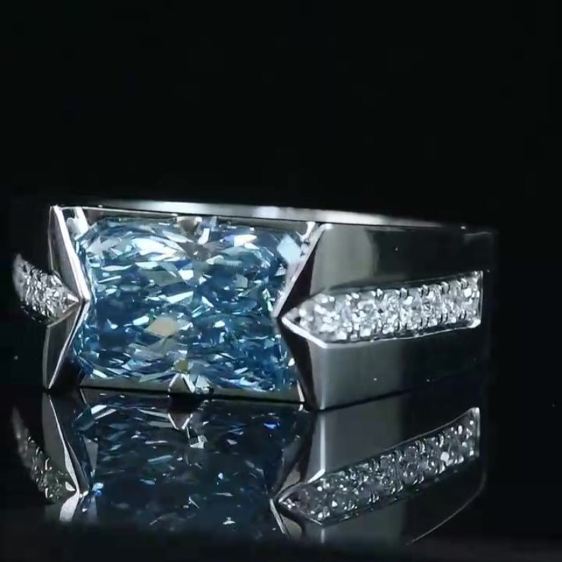 Jzora handmade radiant & luxury blue ice sterling silver men's ring