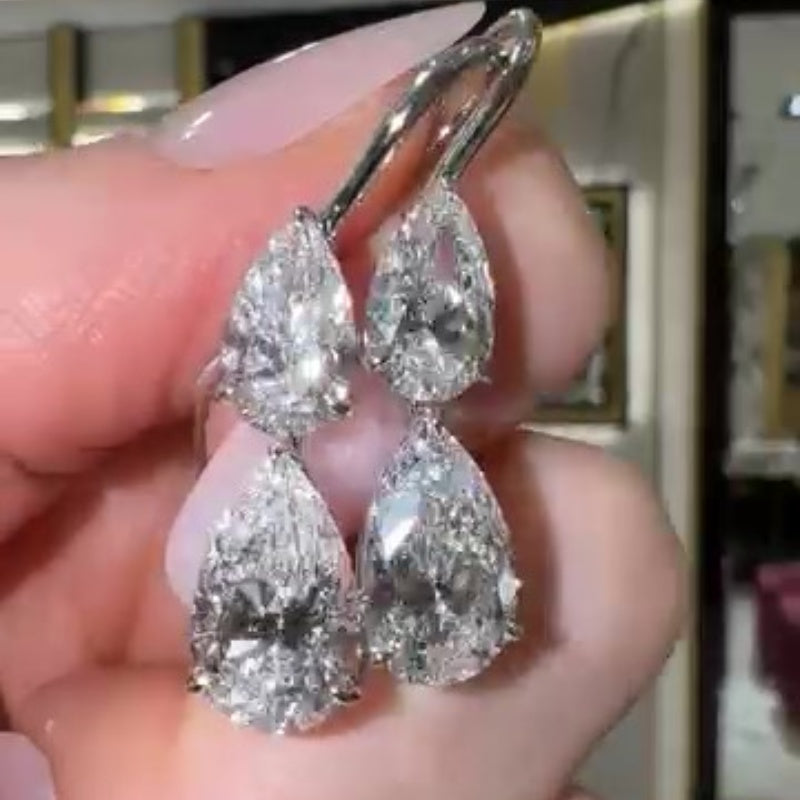 Jzora handmade exquisite pear-cut double-drop sterling silver earrings