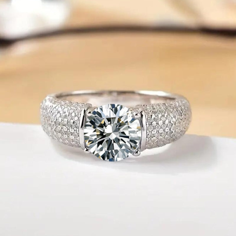 Jzora handmade 2ct round cut moissanite timeless glamour sterling silver men's band