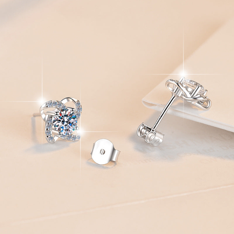 Jzora handmade delicate windmill moissanite sterling silver stud earrings