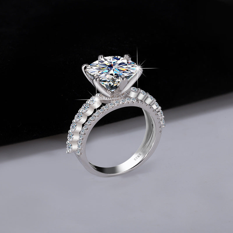 Jzora handmade 5ct round cut moissanite triple-band sterling silver ring