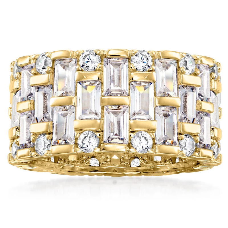 Jzora handmade 5.50ct emerald & round CZ eternity sterling silver women's band ring