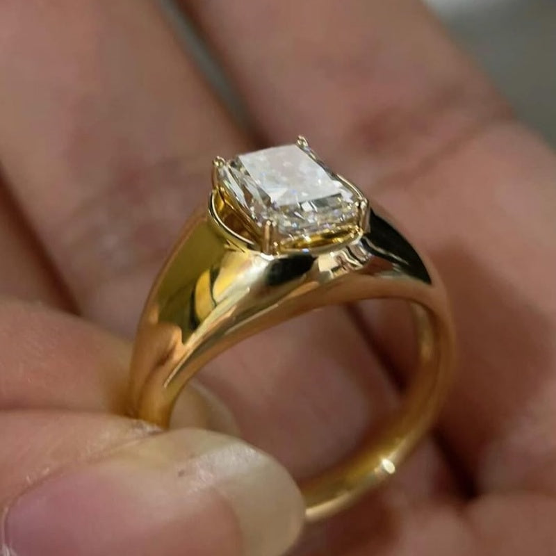 Jzora handmade 2ct radiant cut luxury gold-tone sterling silver ring