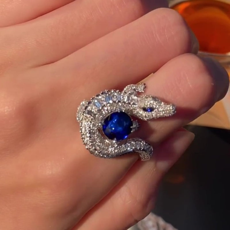 Jzora handmade fierce charm crocodile sapphire statement men's ring