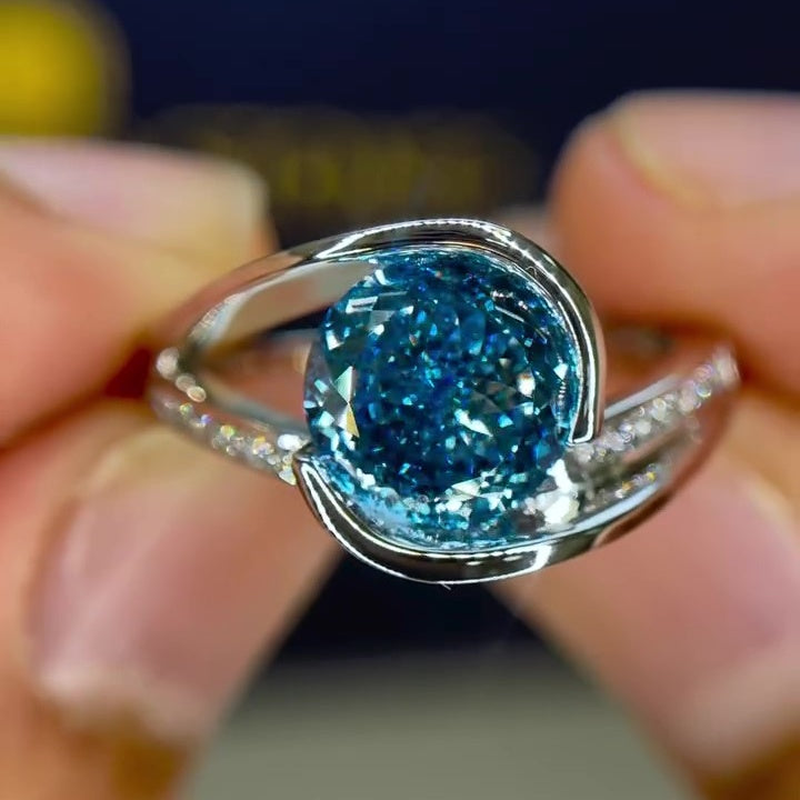 Jzora handmade 3ct blue topaz round cut unique sterling silver ring