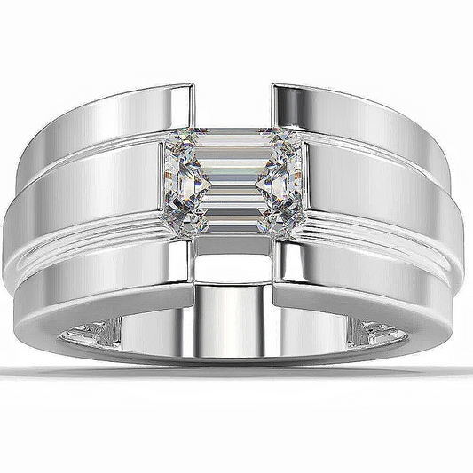 Jzora handmade 2ct emerald cut minimalist geometric solitaire men’s ring