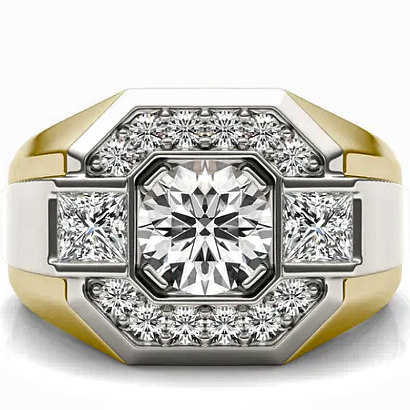 Jzora handmade two-tone octagon halo tasteful men’s ring
