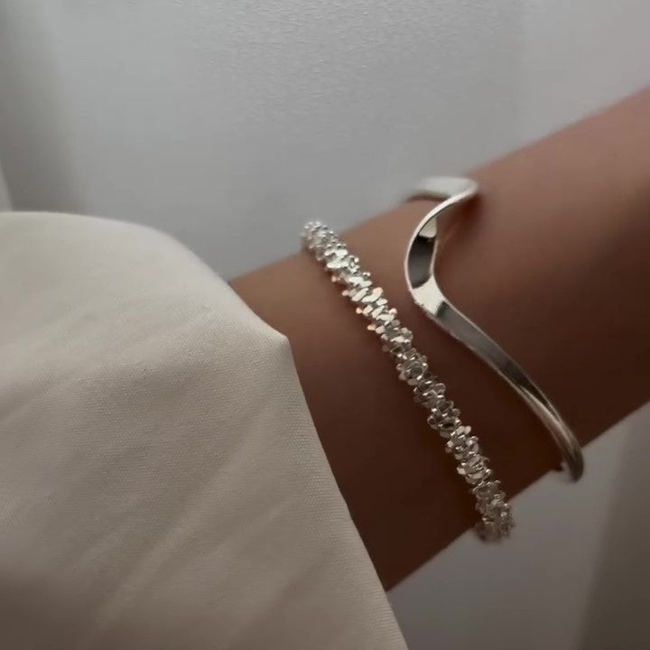 Jzora handmade ripple stackable daily open bracelet