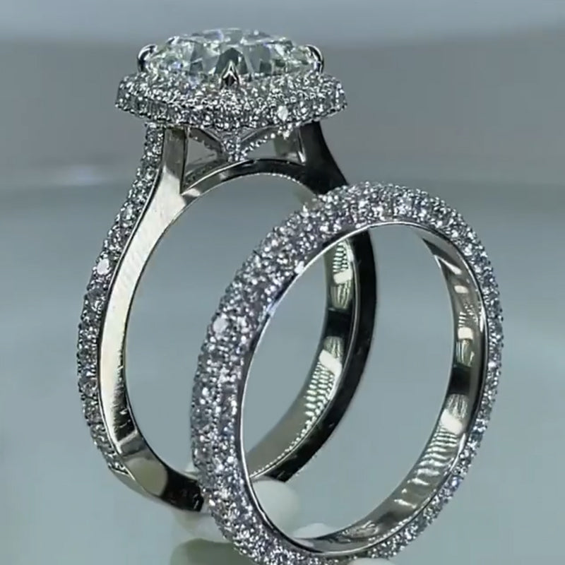 Jzora Handmade Princess Cut Sterling Silver Wedding Ring Bridal Set