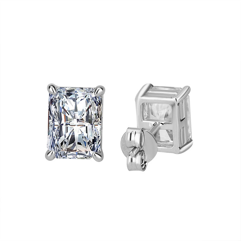 Jzora Vintage 1ct Moissanite Radiant cut Sterling Silver Stud Earrings