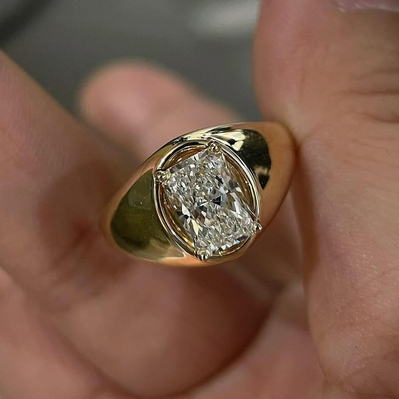 Jzora handmade 2ct radiant cut luxury gold-tone sterling silver ring